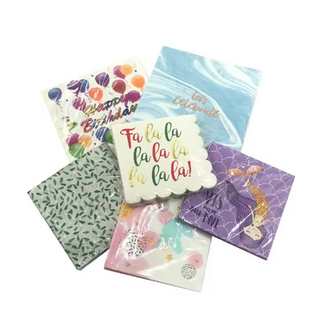 Högkvalitativt specialtryckt 1-lagers Virgin Wood Massa Servetter Väska Stil för bröllop Cocktail Pet Bar Event